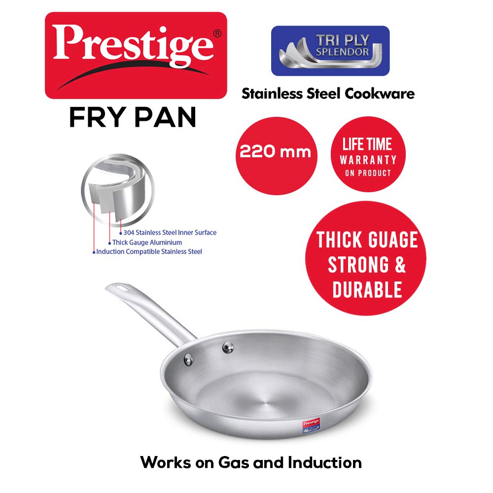 Prestige Tri-ply Splendor Stainless Steel Thick Gauge Fry Pan