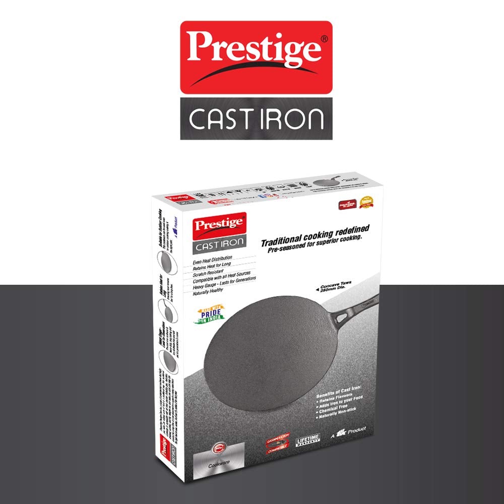 Prestige Cast Iron Concave Tawa, 250MM