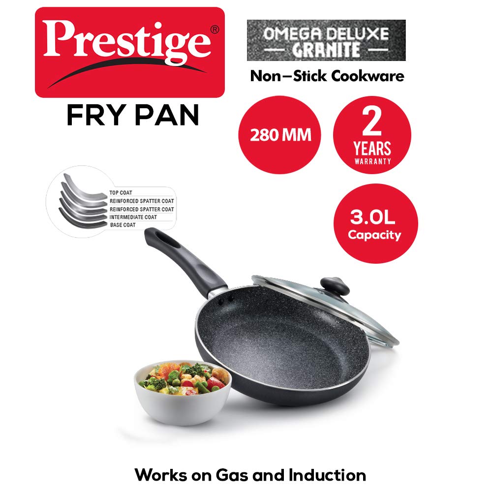 Prestige Omega Deluxe Granite Alulminium Induction Base Non-Stick Fry Pan with Lid