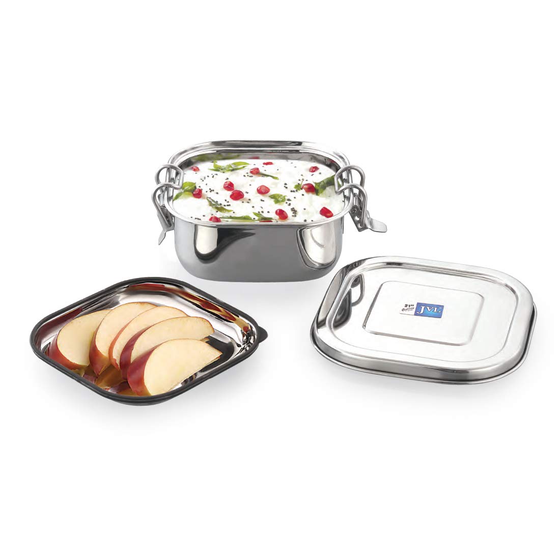 JVL Leakproof Square Stainless Steel Lunch Box with Silicone Gasket and Stainless Steel Inner Plate