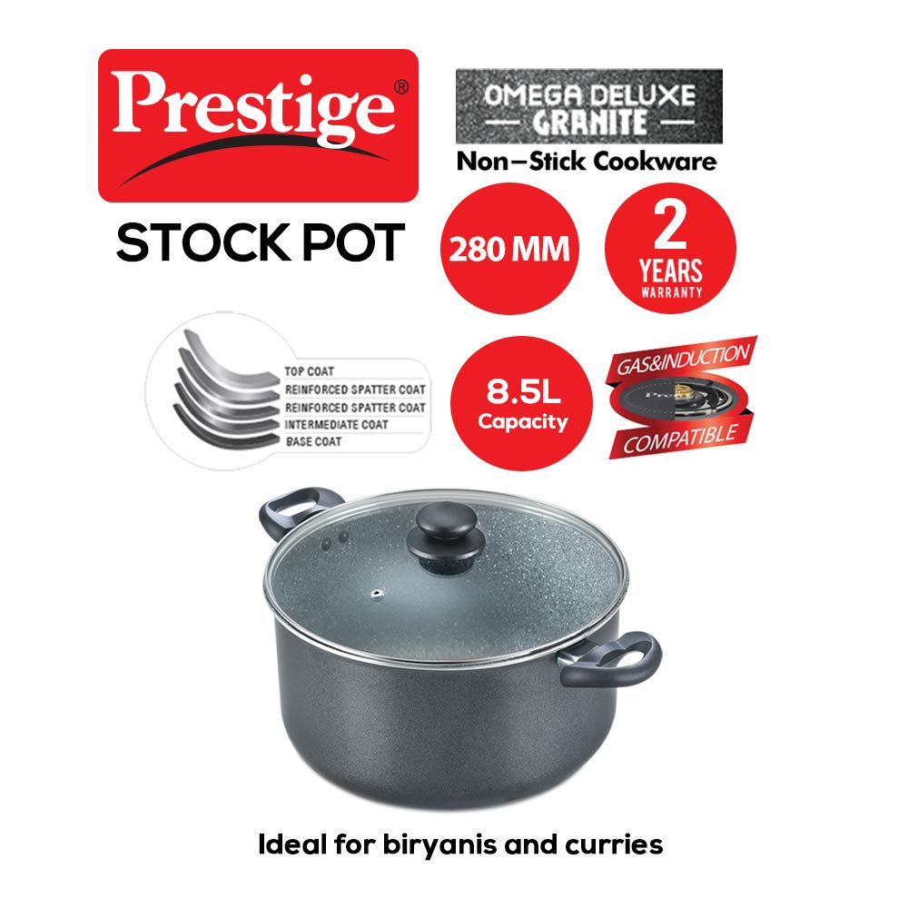 Prestige Omega Deluxe Granite Aluminium Induction Base Non-Stick Stock Pot, 280MM