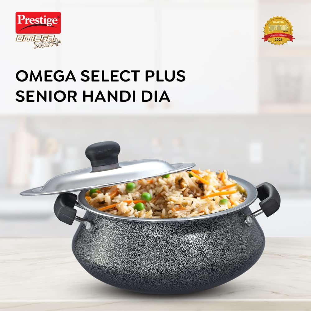 Prestige Omega Select Plus Aluminium Non-Induction Base Non-Stick Senior Handi with Lid, 230MM