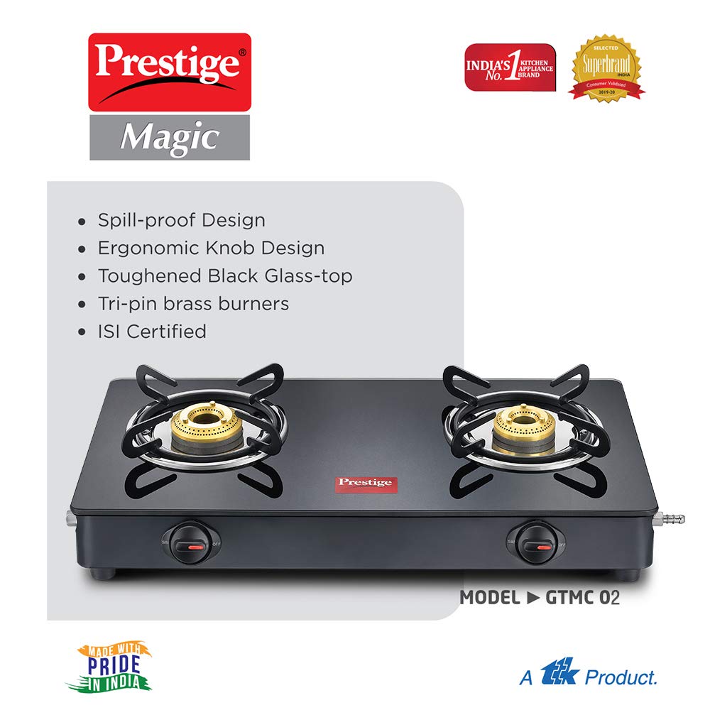 Prestige Magic GTMC 02 Toughened Glass Top Gas Stove, 2 Burner