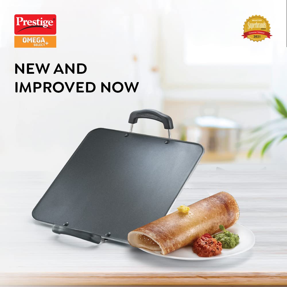 Prestige Omega Select Plus Aluminium Non-Induction Base Non-Stick Square Tawa, 305MM