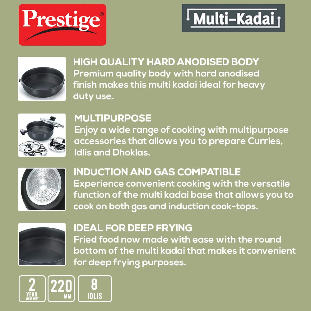 Prestige Hard Anodised Multi Kadai, 220MM