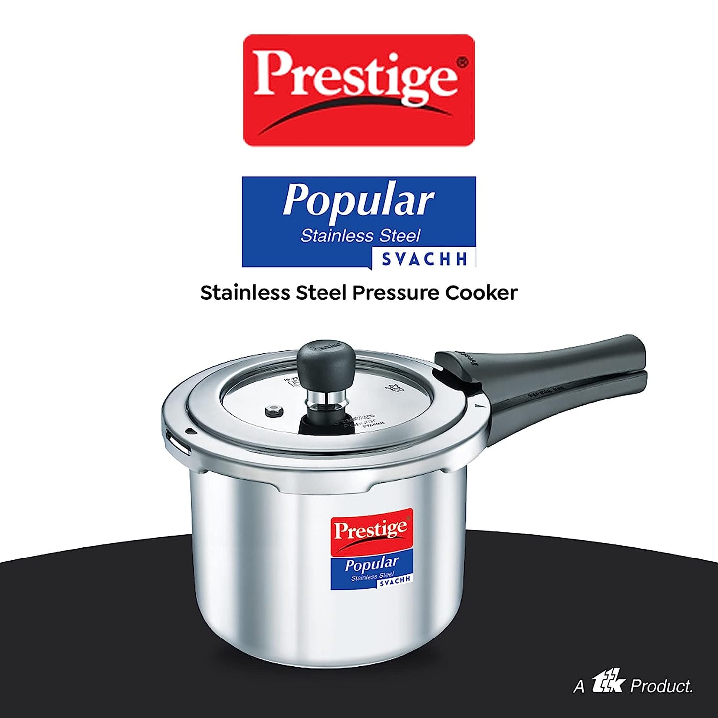Prestige Popular Stainless Steel Svachh Spillage Control Stainless Steel Induction Base Outer Lid Pressure Cooker, 3 Litres