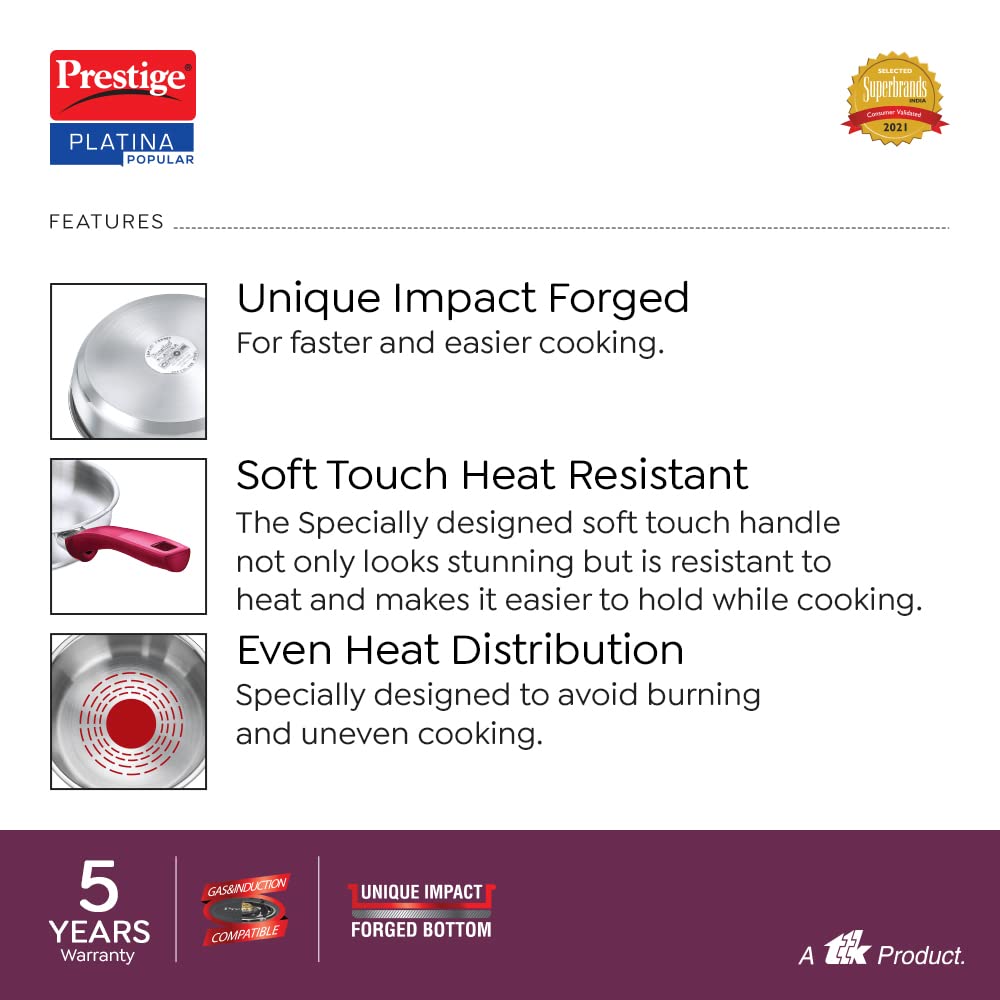 Prestige Platina Popular Stainless Steel Unique Impact Forged Bottom Fry Pan