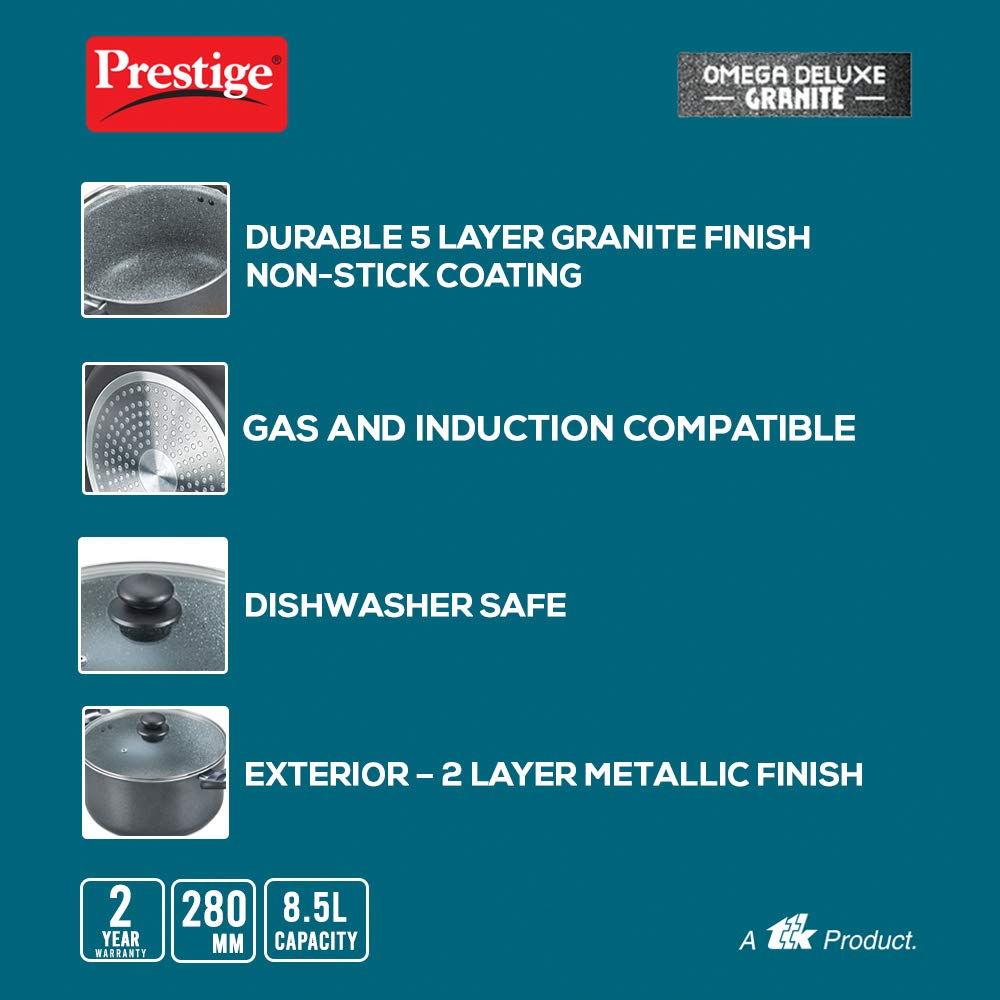 Prestige Omega Deluxe Granite Aluminium Induction Base Non-Stick Stock Pot, 280MM