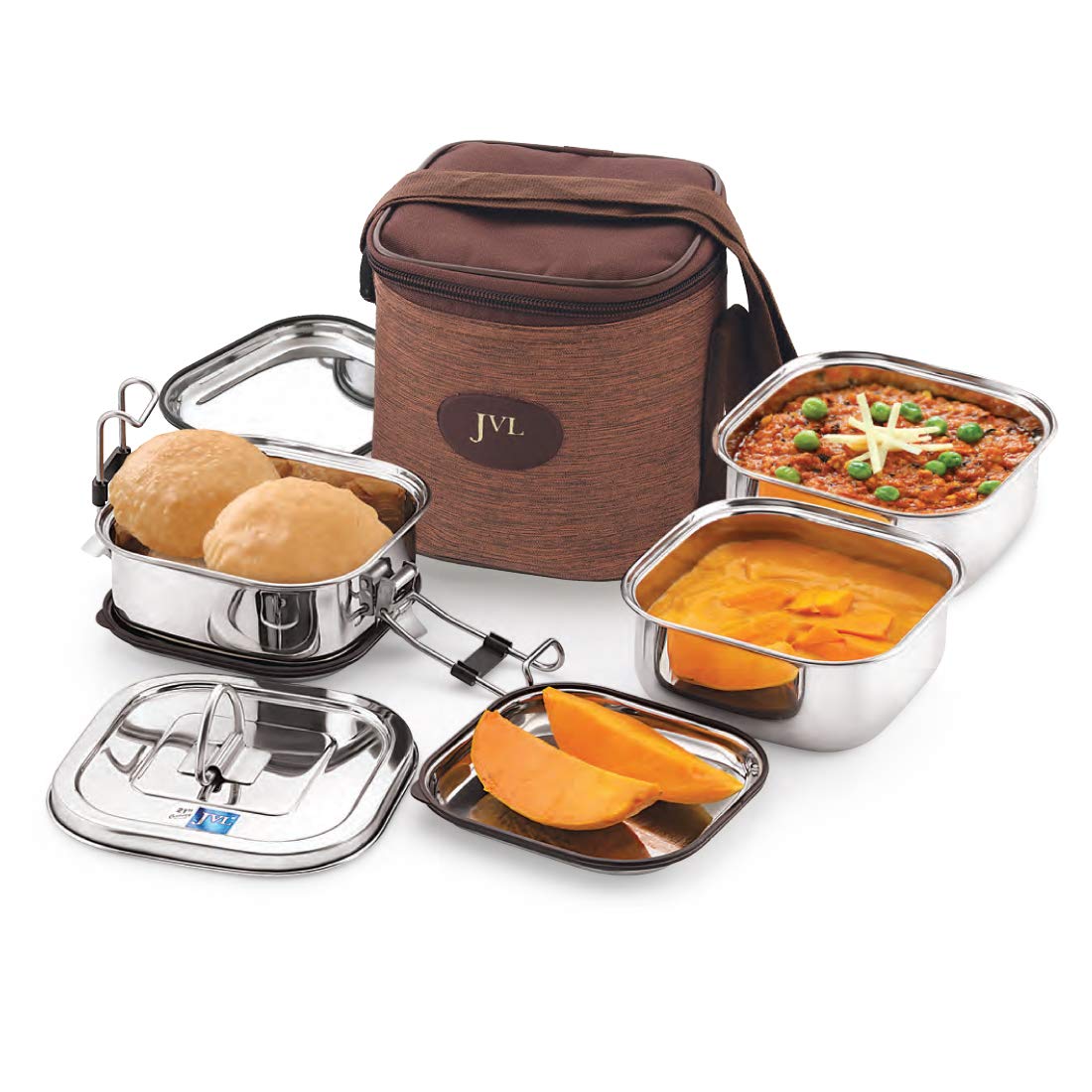 JVL Leakproof Square Stainless Steel Lunch Box with Silicone Gasket and Stainless Steel Inner Plate