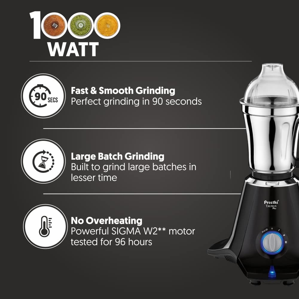 Preethi Taurus Plus MG-257 Mixer Grinder, 1000W, 4 Jar