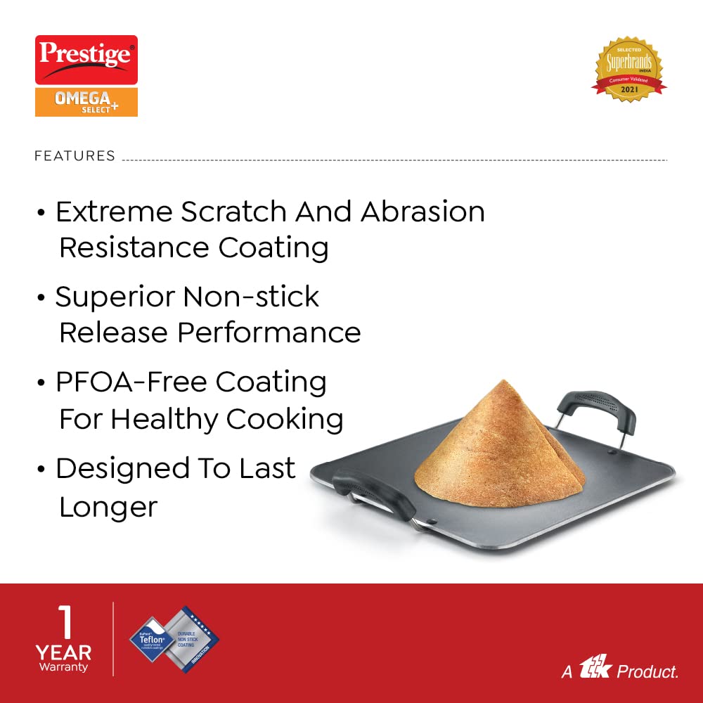 Prestige Omega Select Plus Aluminium Non-Induction Base Non-Stick Square Tawa, 305MM