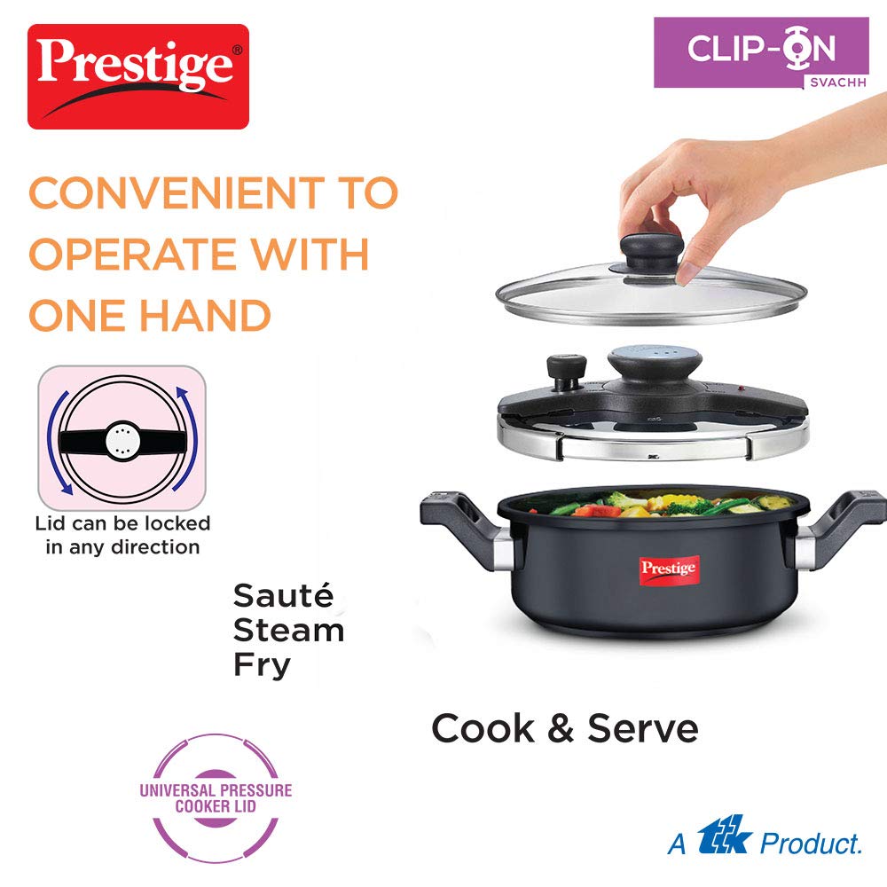 Prestige ClipOn Svachh Hard Anodised Induction Base Inner Lid Pressure Cooker, 3 Litres
