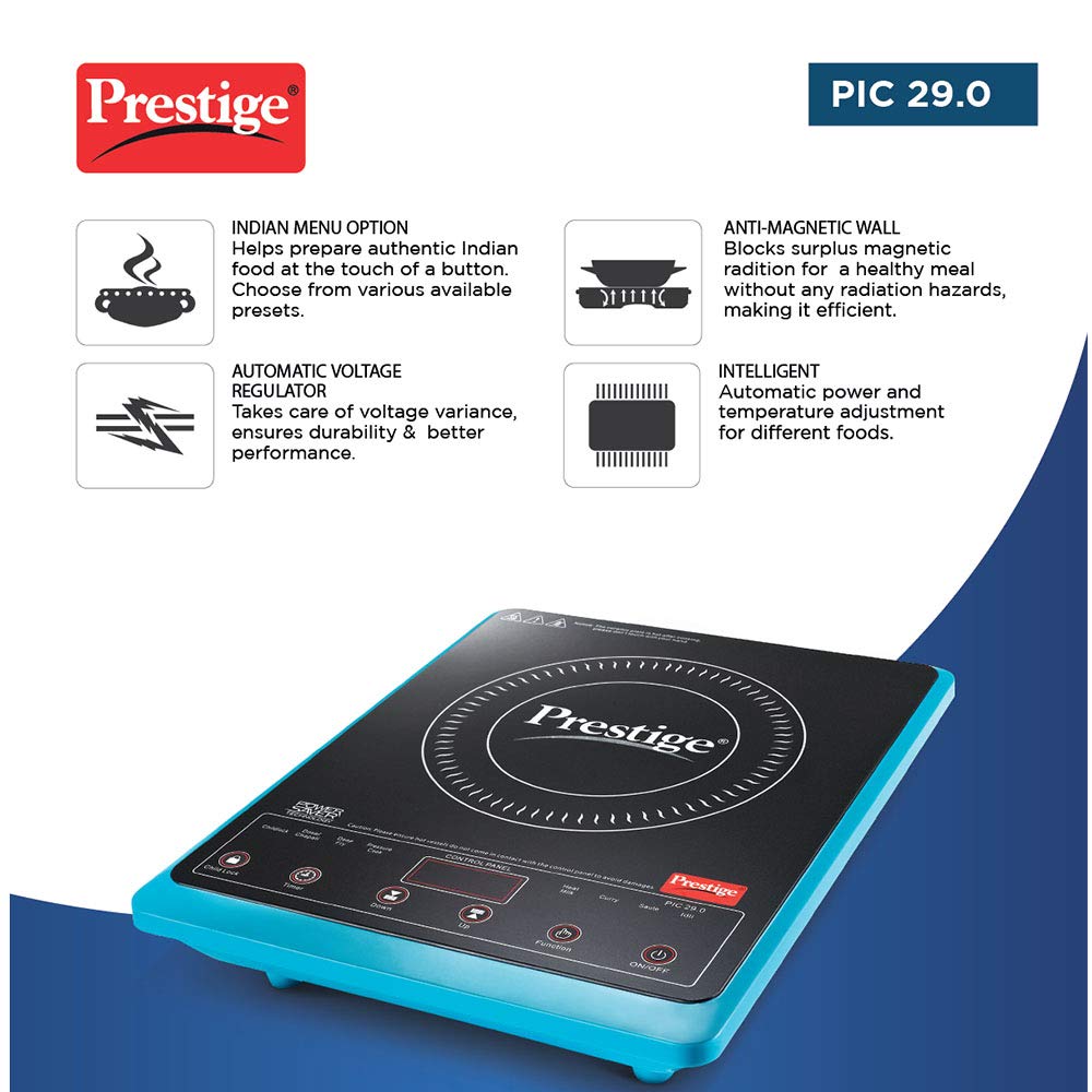 Prestige PIC 29.0 Microcrystal Glass Panel Blue Induction Cooktop, 2000W