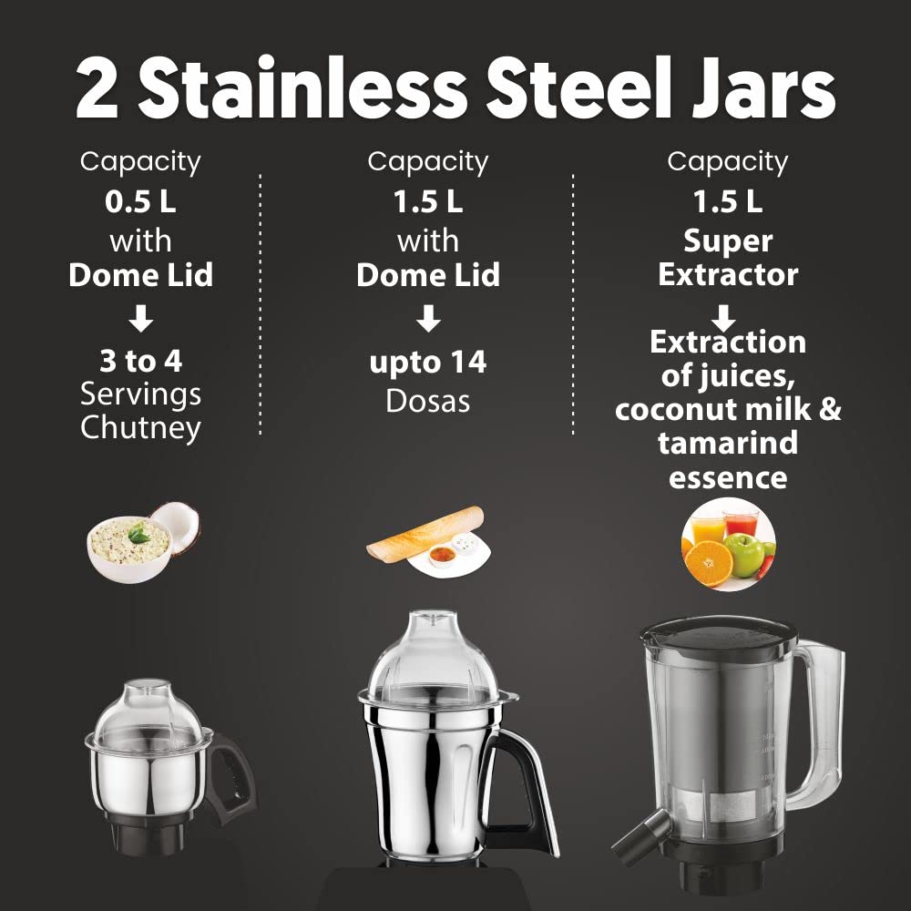 Preethi Zodiac 2.0 MG-255 Mixer Grinder, 1000W, 4 Jar