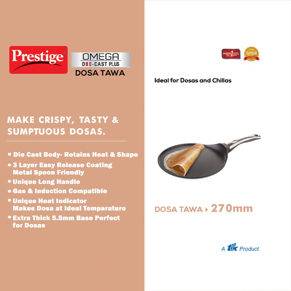 Prestige Omega Die-Cast Plus Aluminium Induction Base Non-Stick Tawa, 270MM