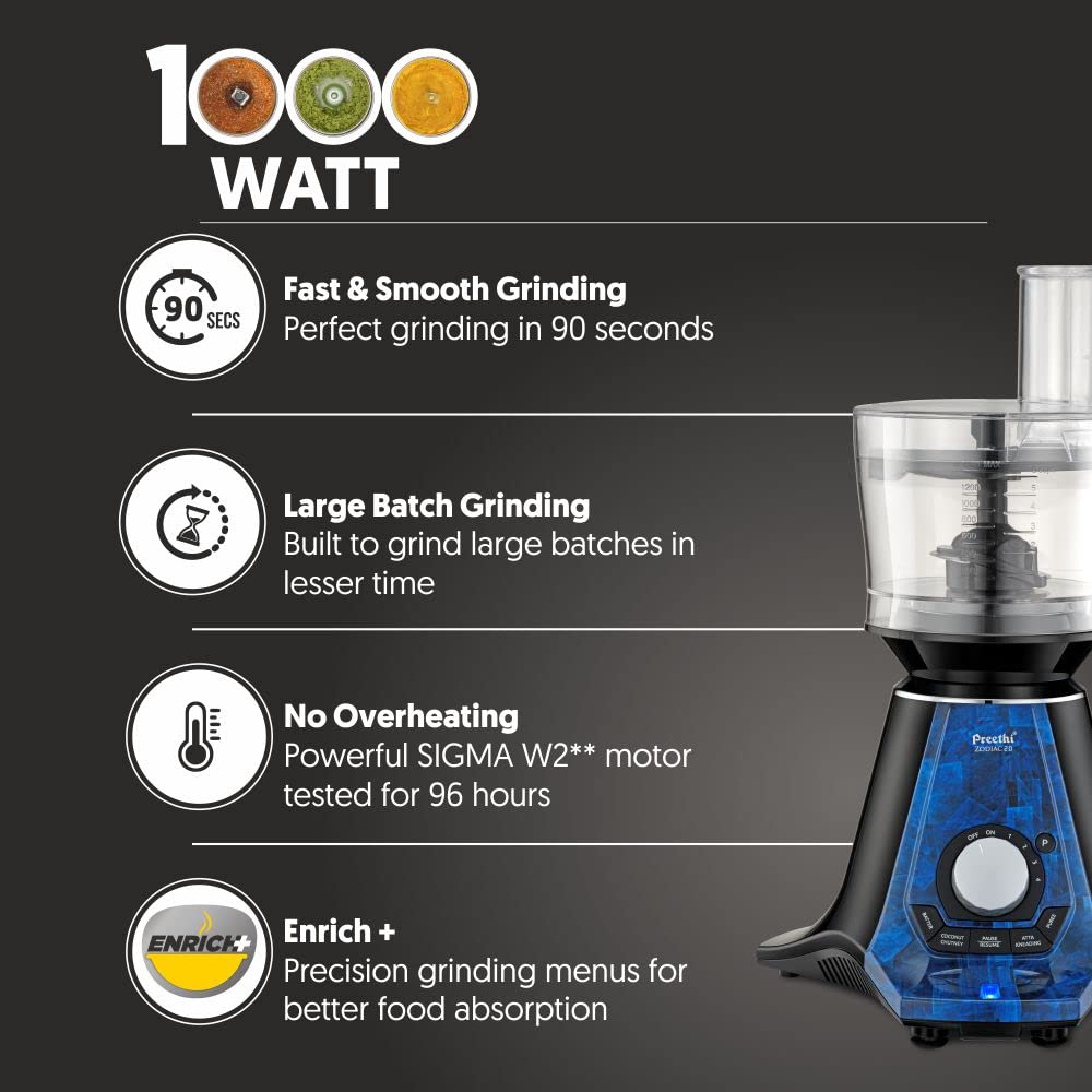 Preethi Zodiac 2.0 MG-255 Mixer Grinder, 1000W, 4 Jar