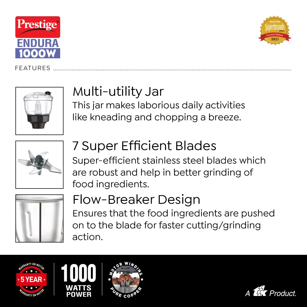 Prestige Endura Mixer Grinder, 1000W, 6 Jars