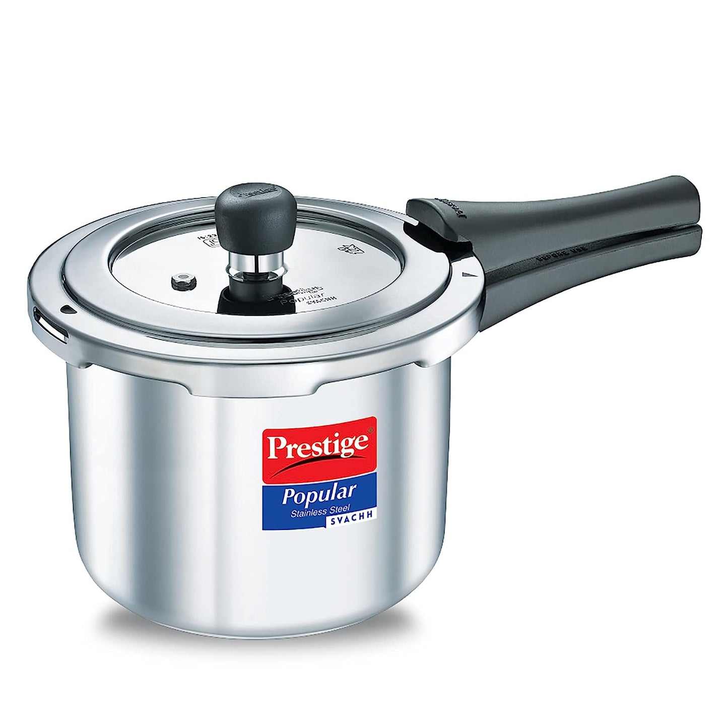 Prestige Popular Stainless Steel Svachh Spillage Control Stainless Steel Induction Base Outer Lid Pressure Cooker, 3 Litres