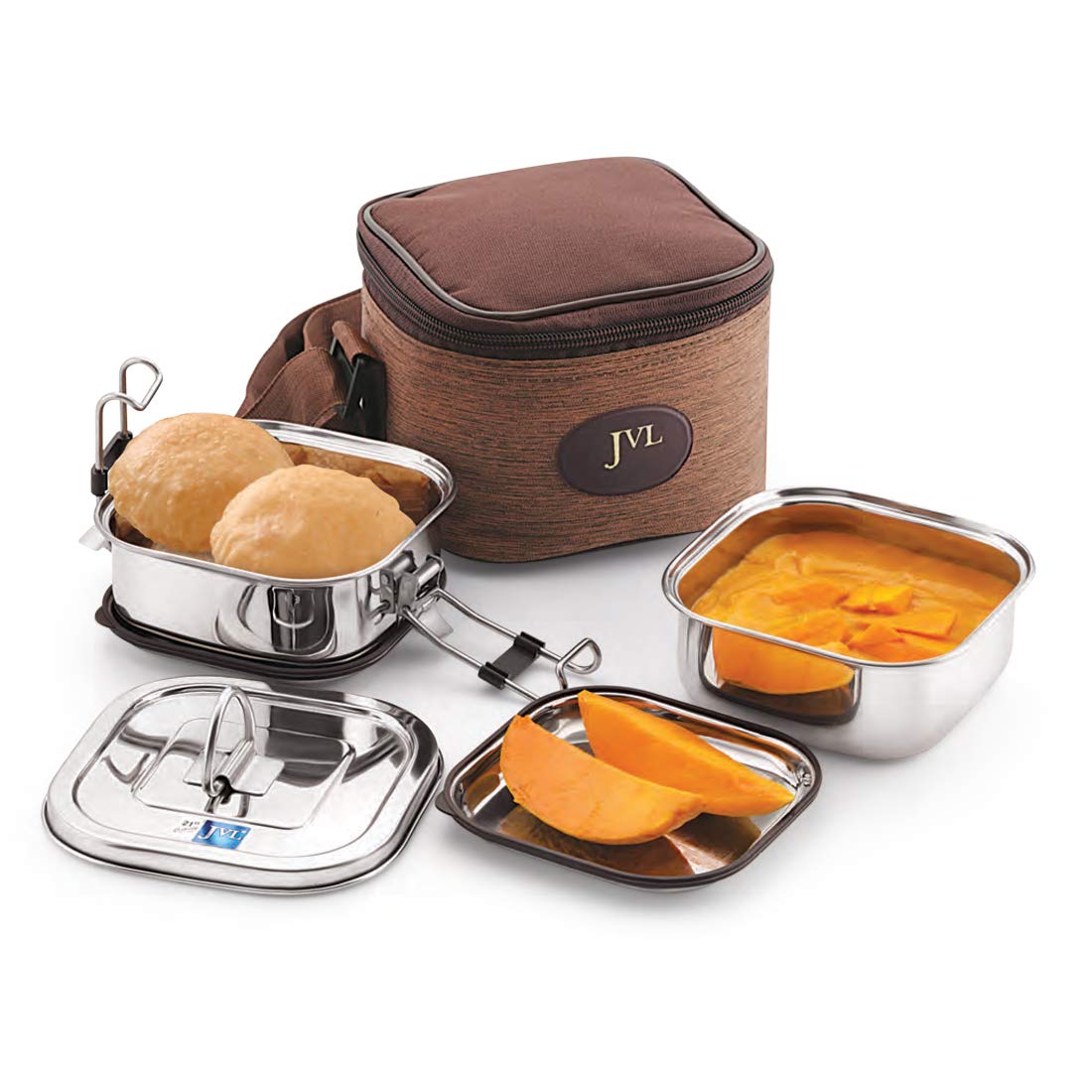 JVL Leakproof Square Stainless Steel Lunch Box with Silicone Gasket and Stainless Steel Inner Plate