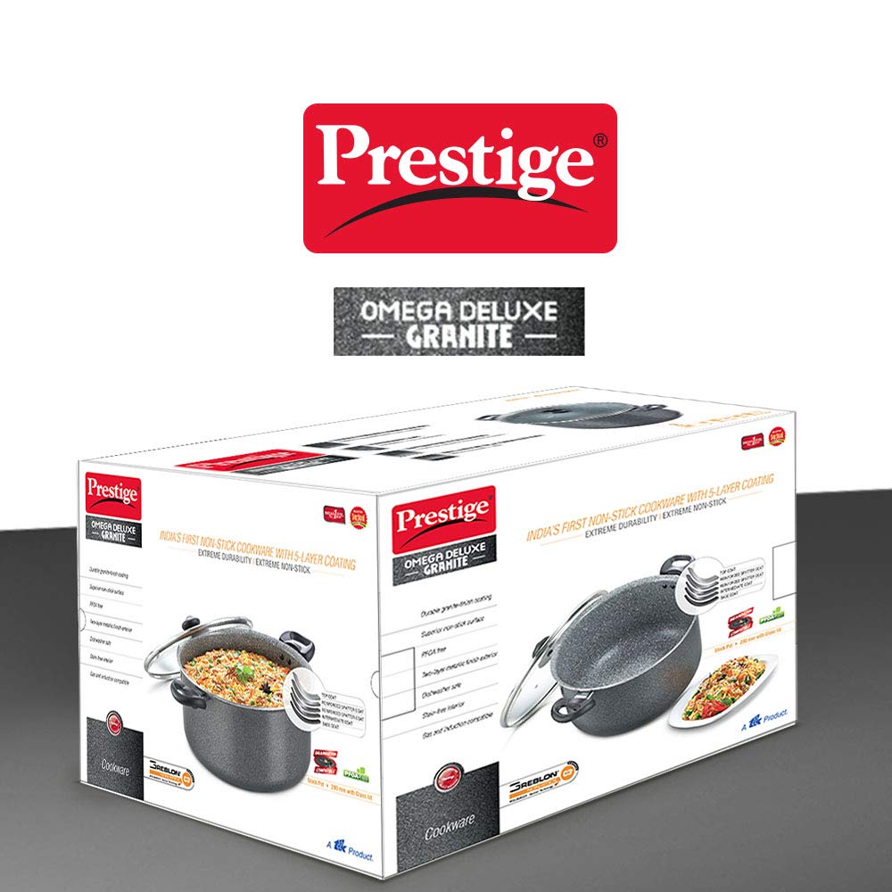 Prestige Omega Deluxe Granite Aluminium Induction Base Non-Stick Stock Pot, 280MM