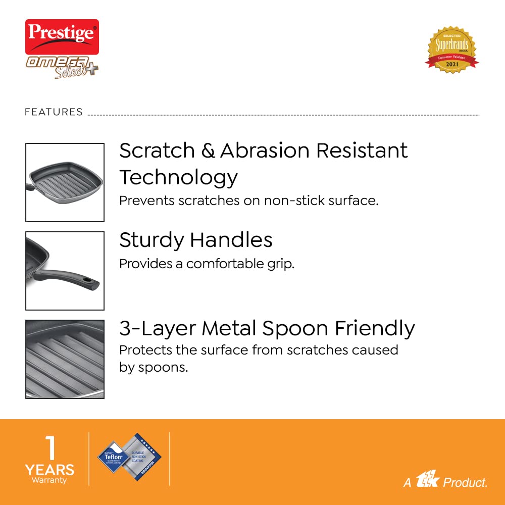 Prestige Omega Select Plus Aluminium Non-Induction Base Non-Stick Grill Pan, 250MM