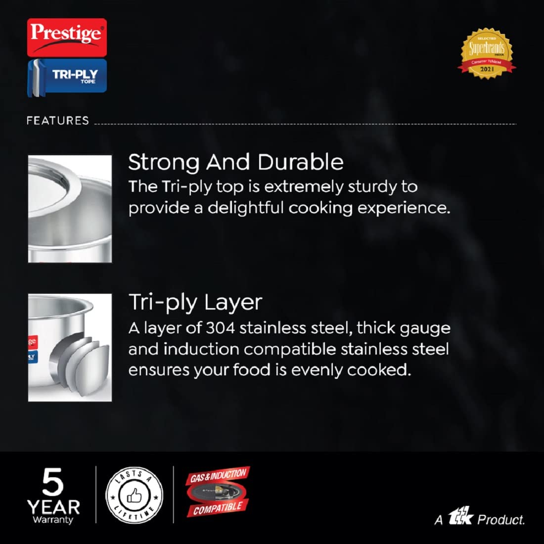 Prestige TriPly Stainless Steel Induction Base Tope