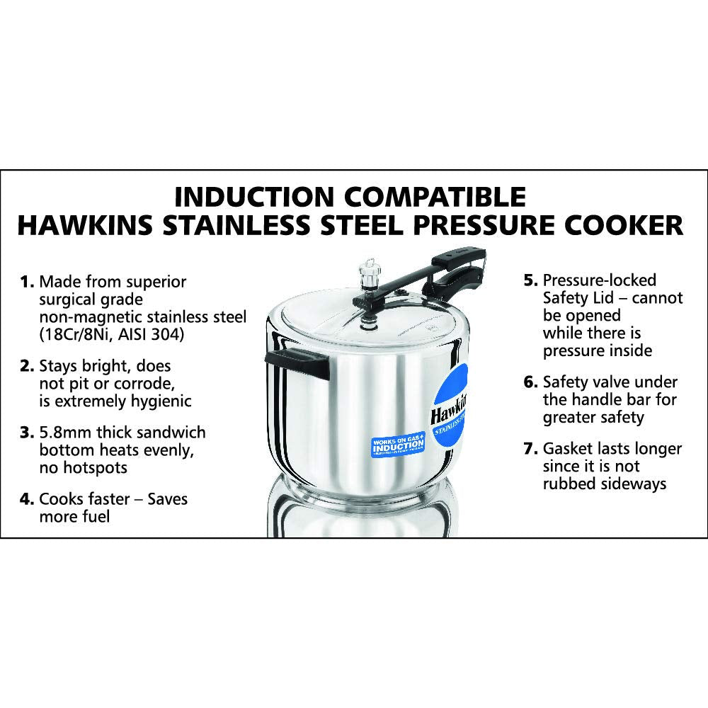Hawkins Stainless Steel Induction Base Inner Lid Pressure Cooker, 10 Litres
