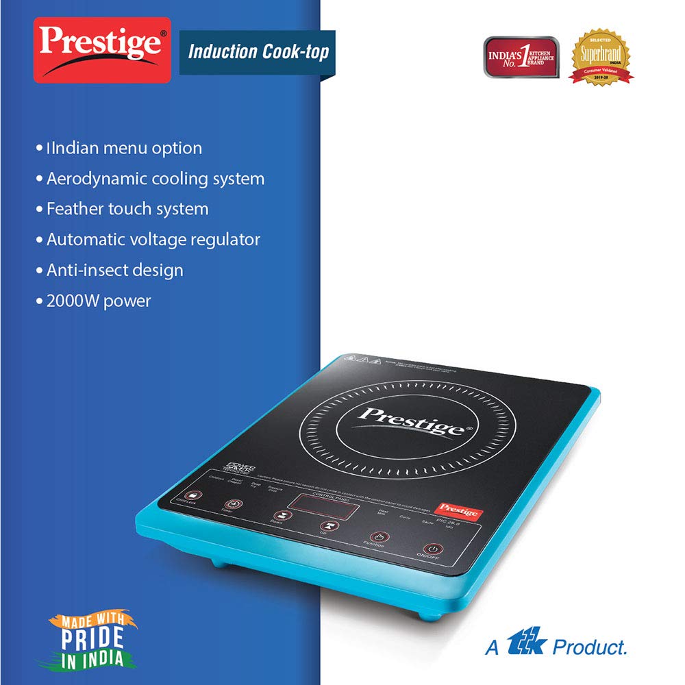 Prestige PIC 29.0 Microcrystal Glass Panel Blue Induction Cooktop, 2000W