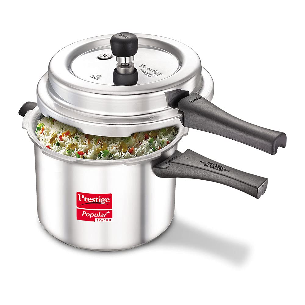 Prestige Popular Plus Svachh Aluminium Induction Base Outer Lid Pressure Cooker, 5 Litres