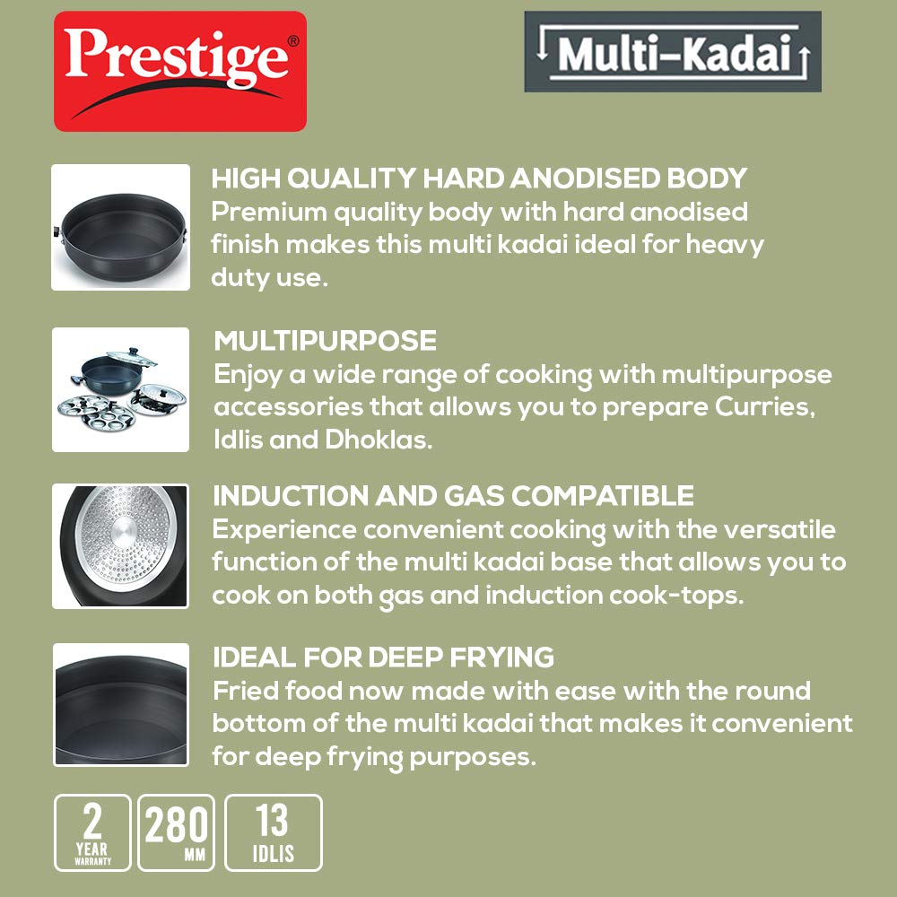 Prestige Hard Anodised Multi Kadai, 280MM