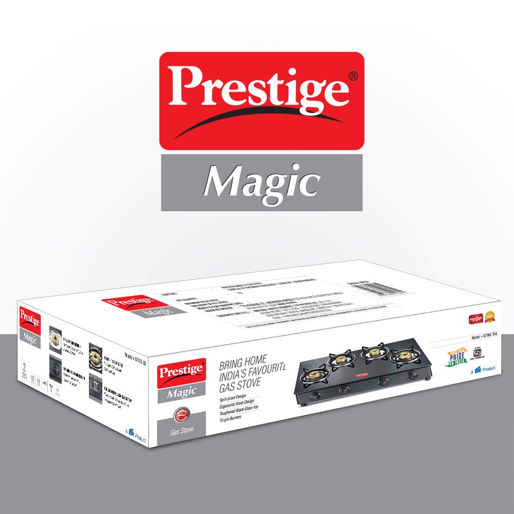 Prestige Magic GTMC 04L Toughened Glass Top Gas Stove, 4 Burner