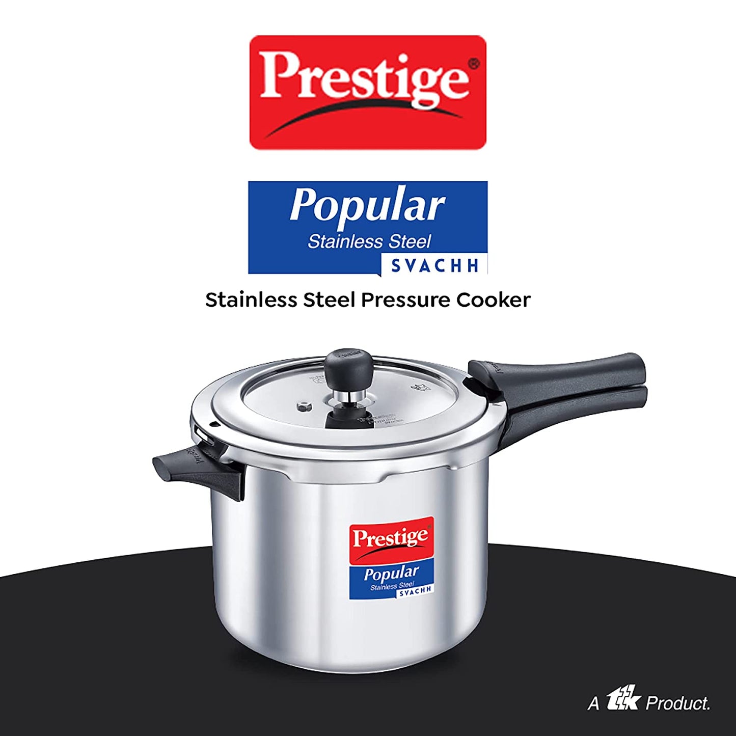 Prestige Popular Stainless Steel Svachh Spillage Control Stainless Steel Induction Base Outer Lid Pressure Cooker, 5 Litres