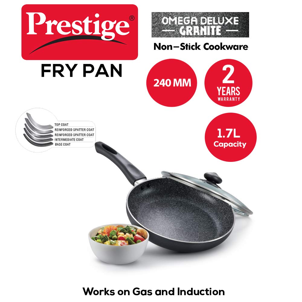 Prestige Omega Deluxe Granite Alulminium Induction Base Non-Stick Fry Pan with Lid