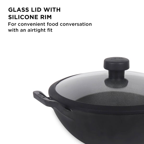 Meyer Pre-Seasoned Cast Iron Kadai with Glass Lid