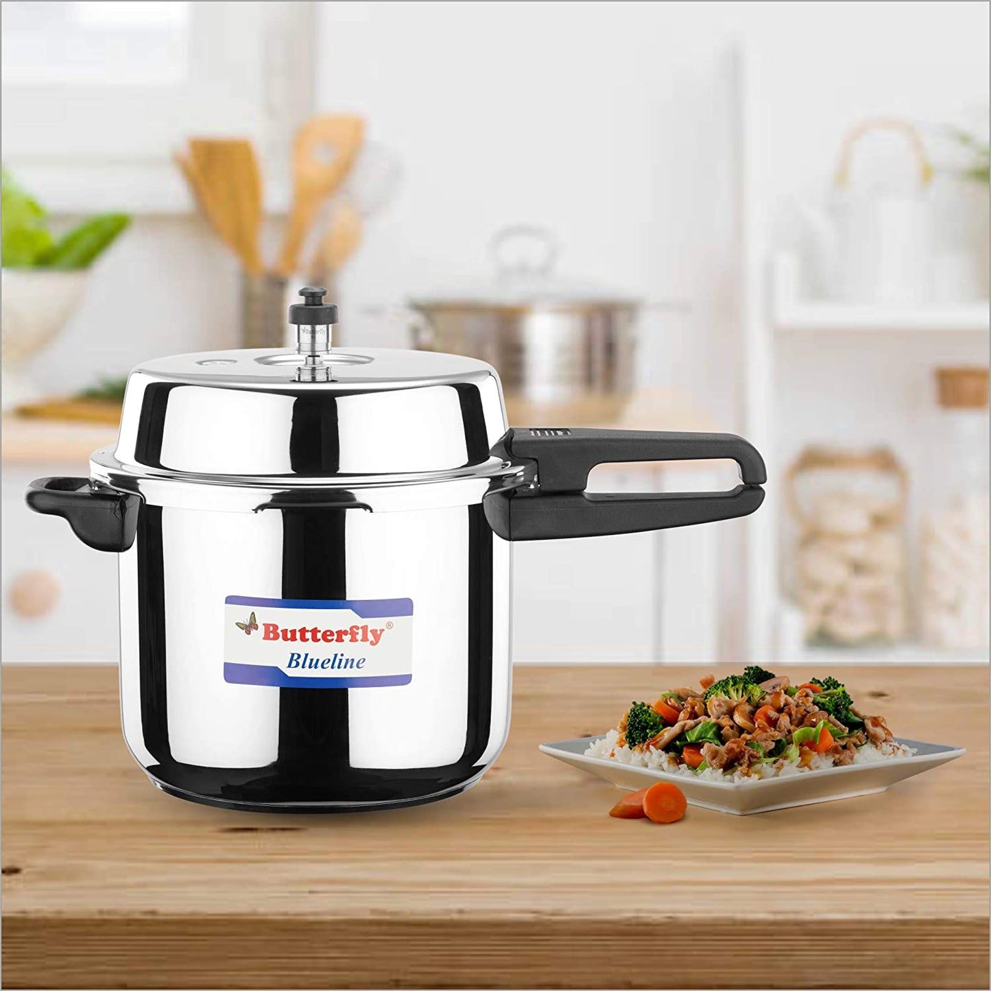 Butterfly Blueline Stainless Steel Induction Base Outer Lid Pressure Cooker, 10 Litres