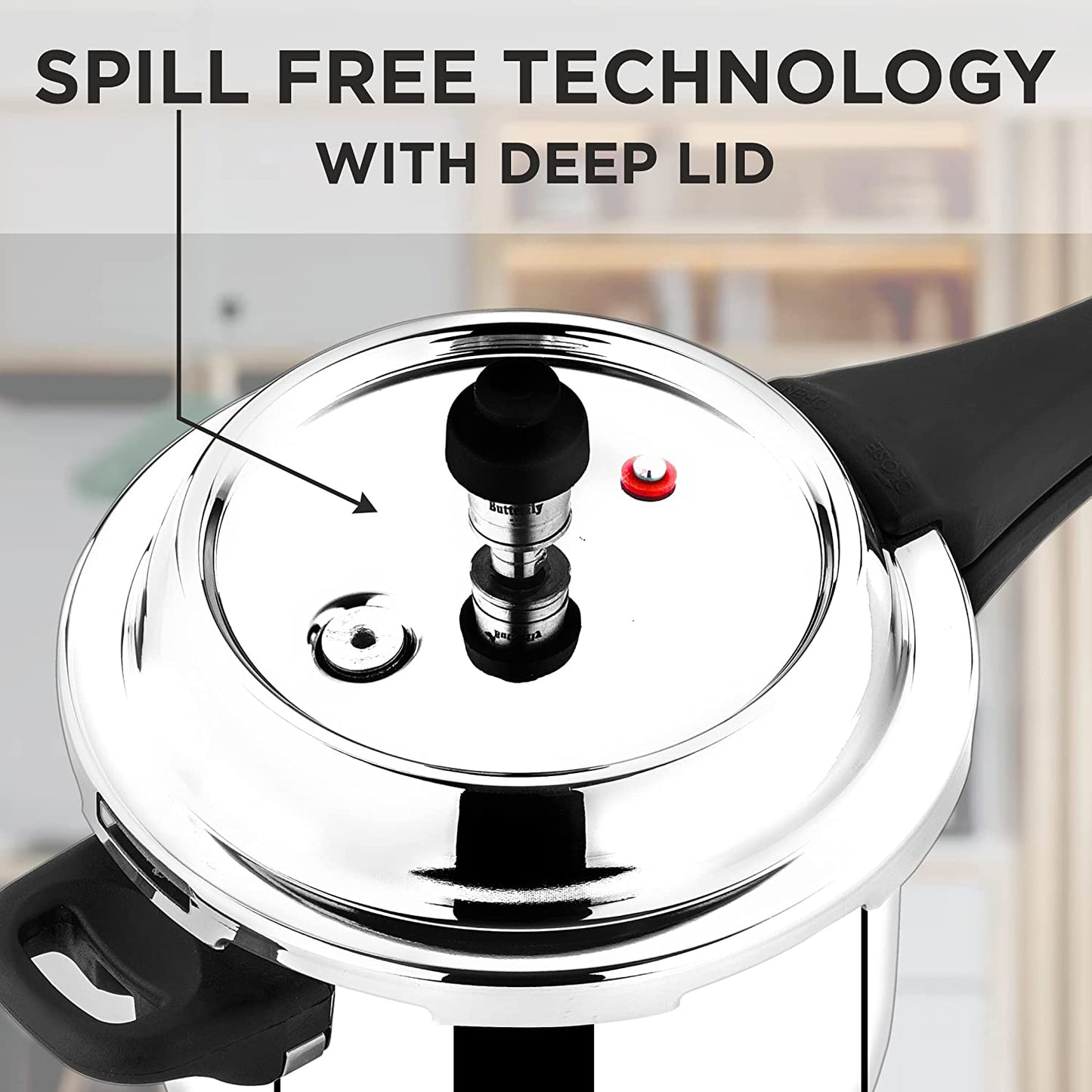 Butterfly Blueline Spillfree Stainless Steel Induction Base Outer Lid Pressure Cooker, 3 Litres