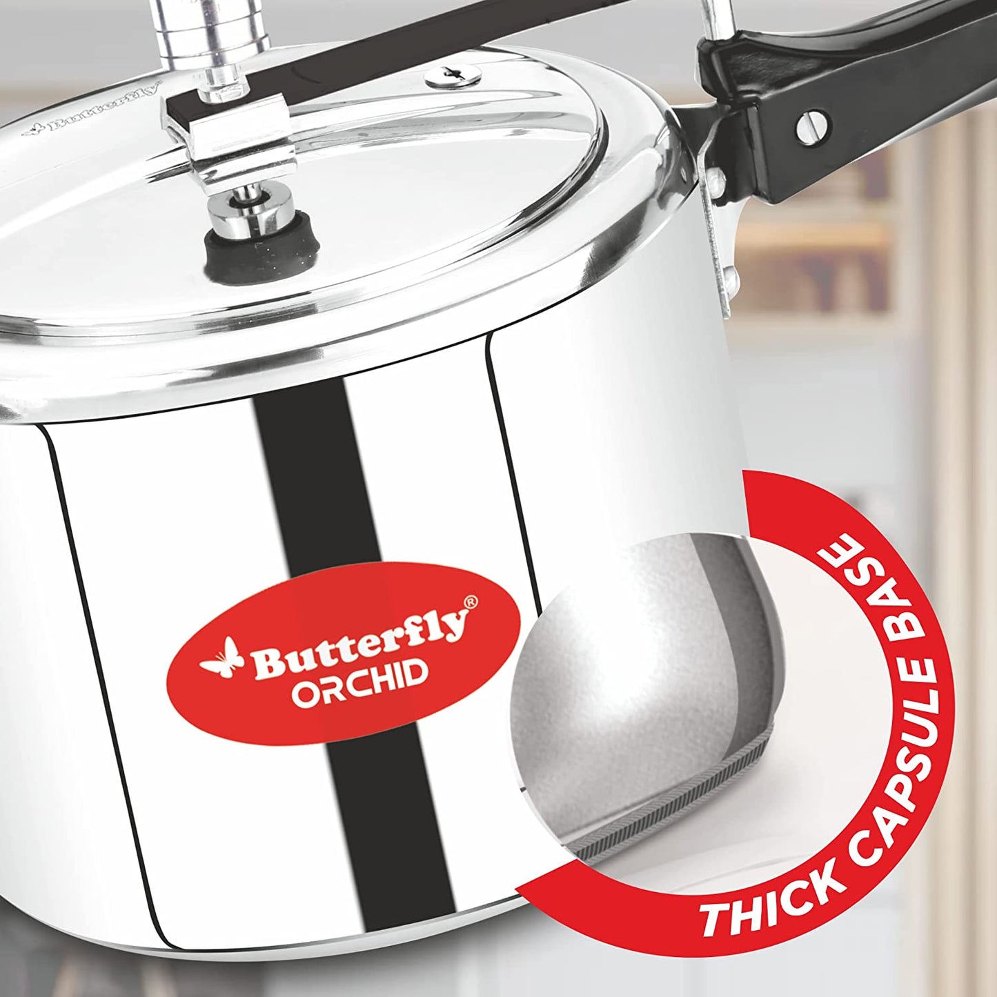 Butterfly Orchid Stainless Steel Induction Base Inner Lid Pressure Cooker, 5 Litres