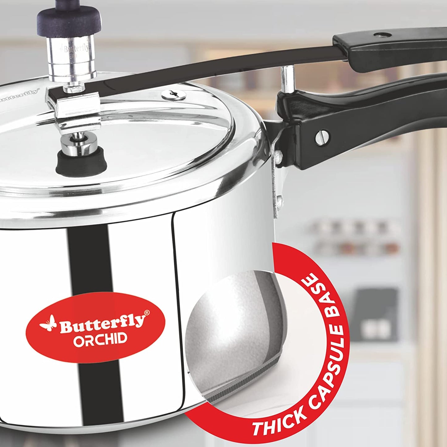 Butterfly Orchid Stainless Steel Induction Base Inner Lid Pressure Cooker, 2 Litres