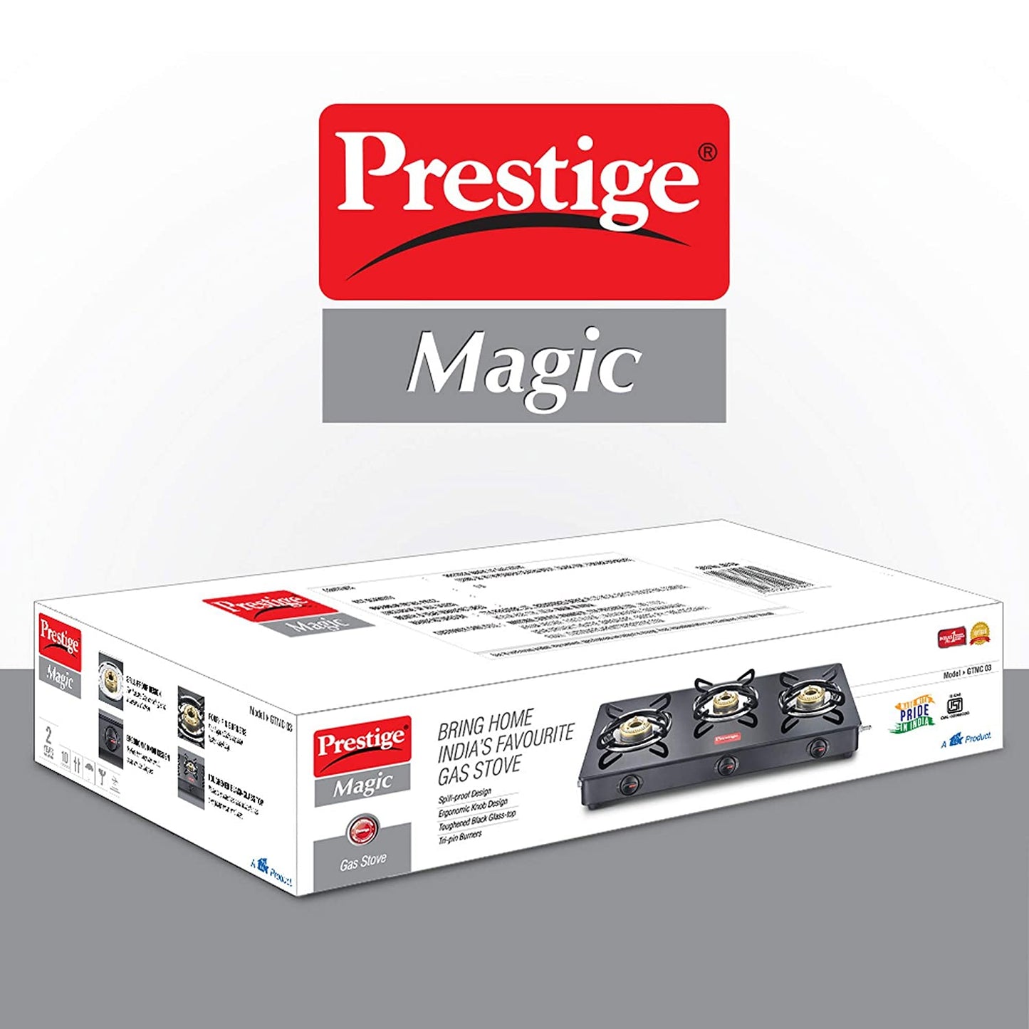 Prestige Magic GTMC 03 Toughened Glass Top Gas Stove, 3 Burner