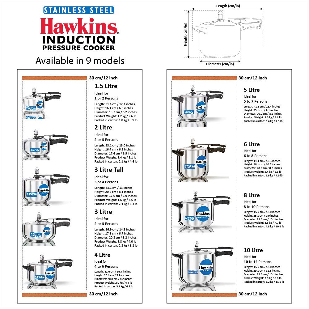 Hawkins Stainless Steel Induction Base Inner Lid Pressure Cooker, 8 Litres Wide