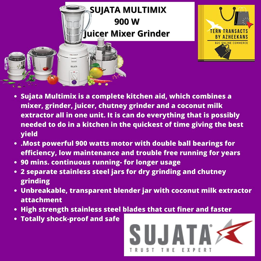 Sujata Multimix Mixer Grinder, 900W, 3 Jar