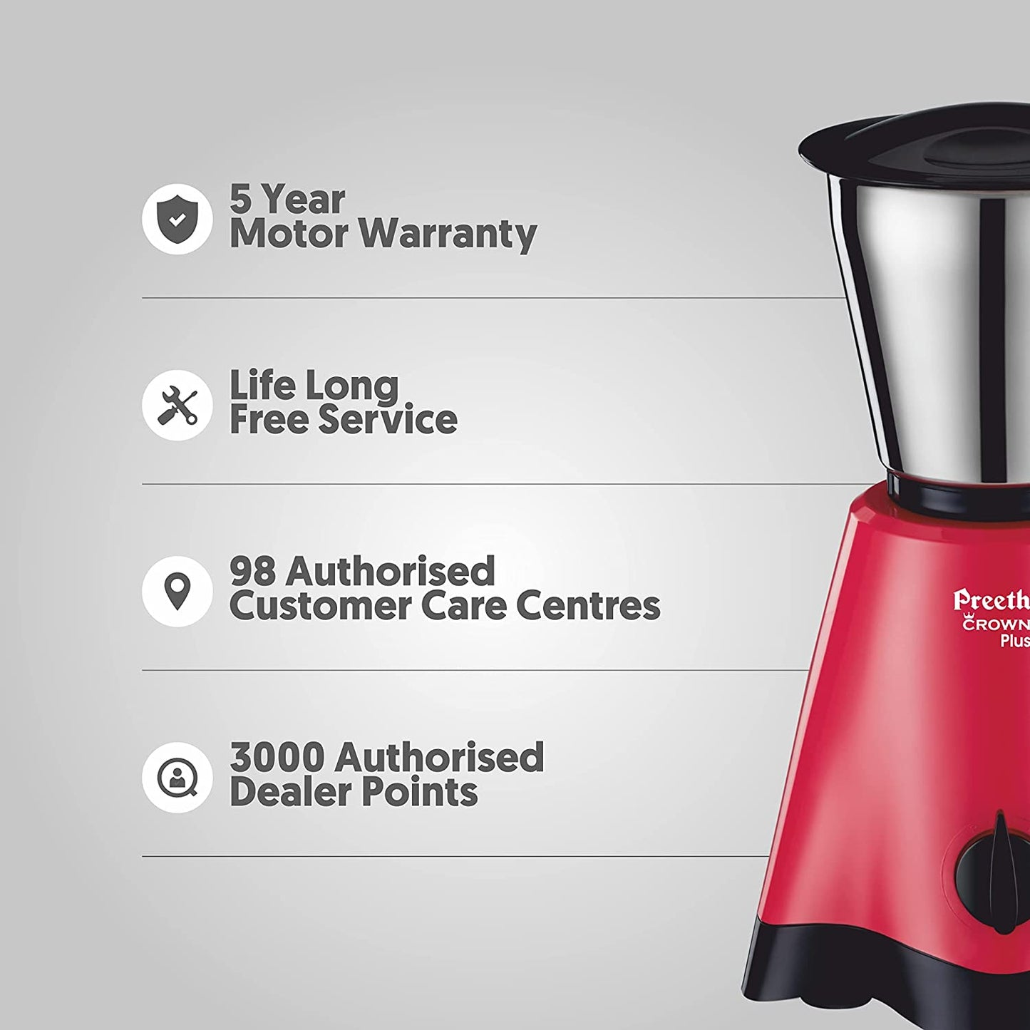 Preethi Crown Plus MG-258 Mixer Grinder, 600W, 4 Jars