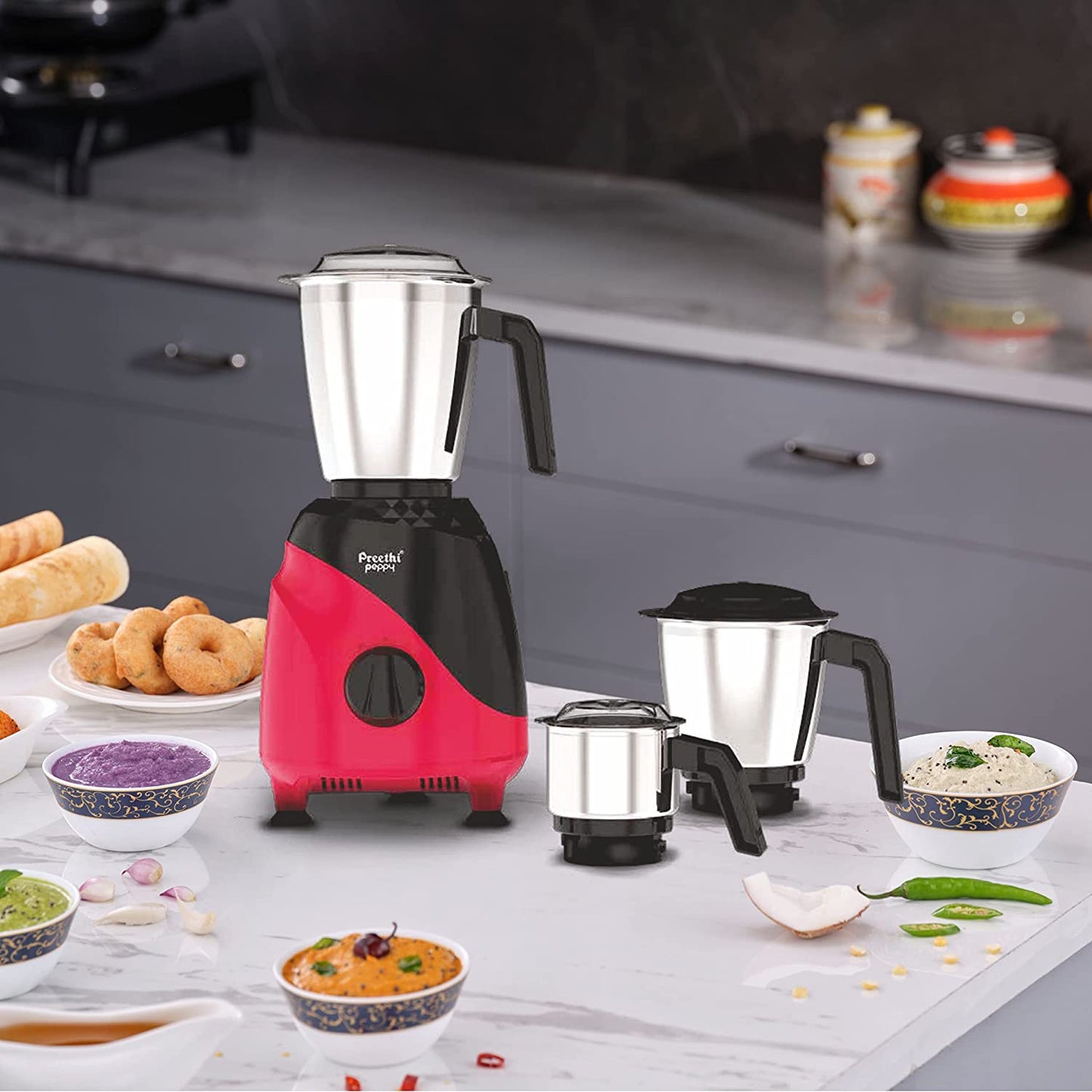 Preethi Peppy MG-245 Mixer Grinder, 750W, 3 Jar