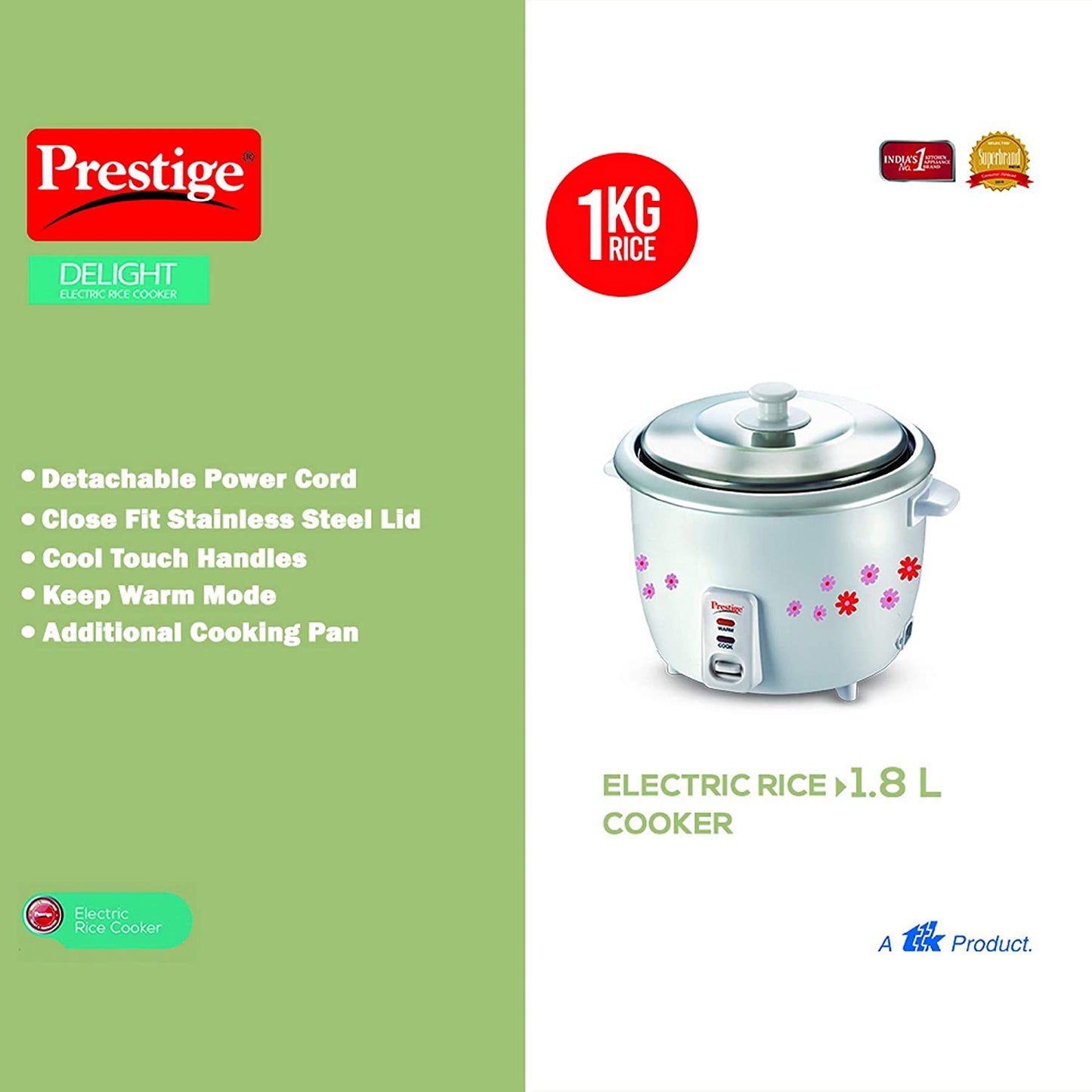 Prestige PRWO 1.8-2 Electric Rice Cooker, 1.8 Litres Double Pan