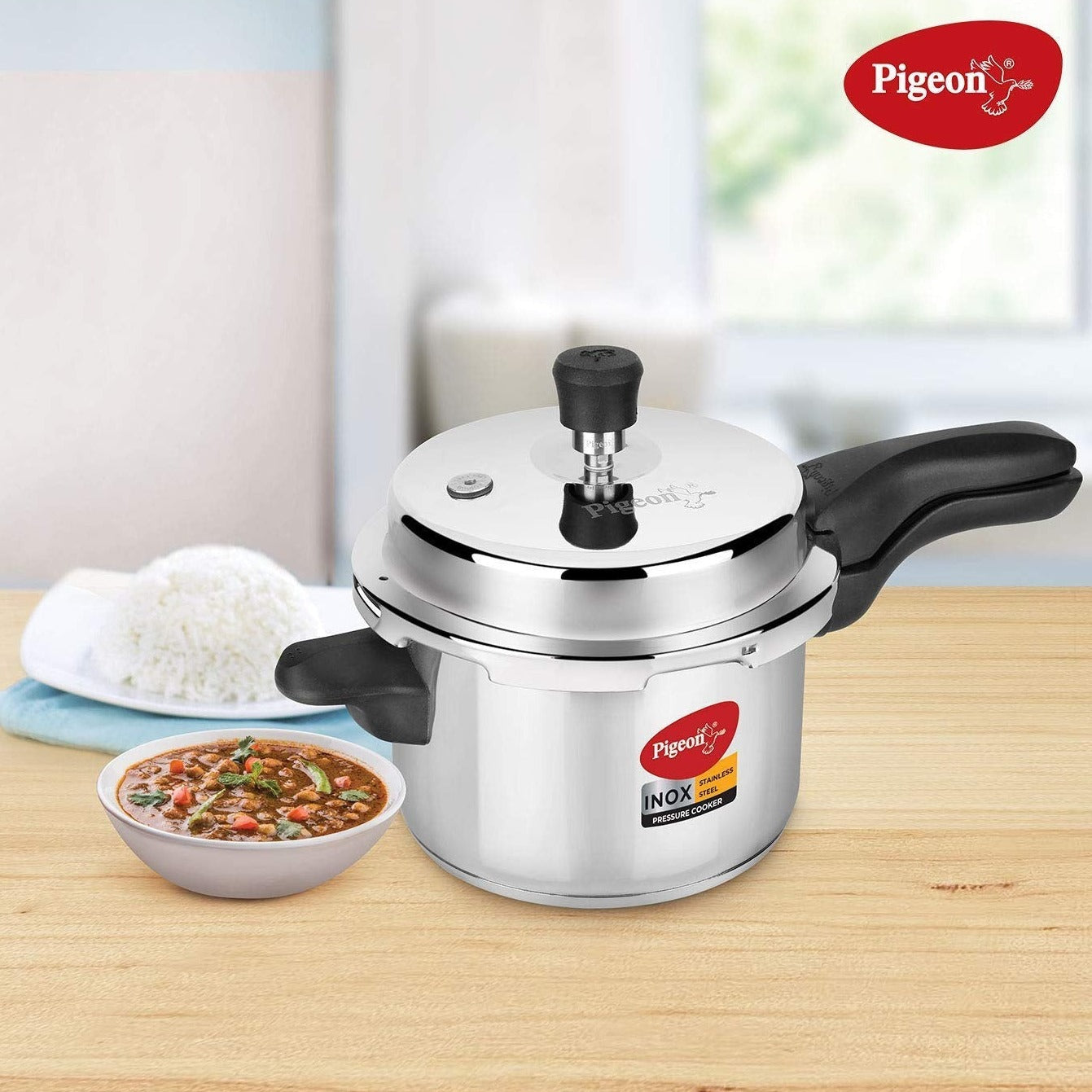 Pigeon Inox Stainless Steel Induction Base Outer Lid Pressure Cooker, 3 Litres