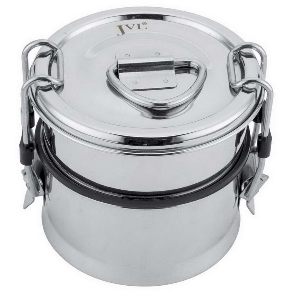 JVL Leakproof Round Stainless Steel Lunch Box with Silicone Gasket and Stainless Steel Inner Plate