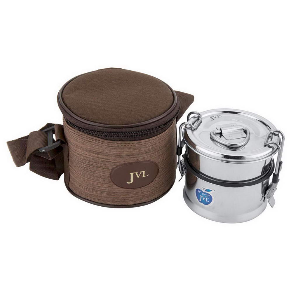 JVL Leakproof Round Stainless Steel Lunch Box with Silicone Gasket and Stainless Steel Inner Plate