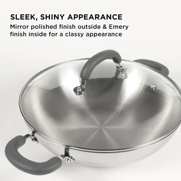 Meyer Trivantage Triply Stainless Steel Kadai with Glass Lid