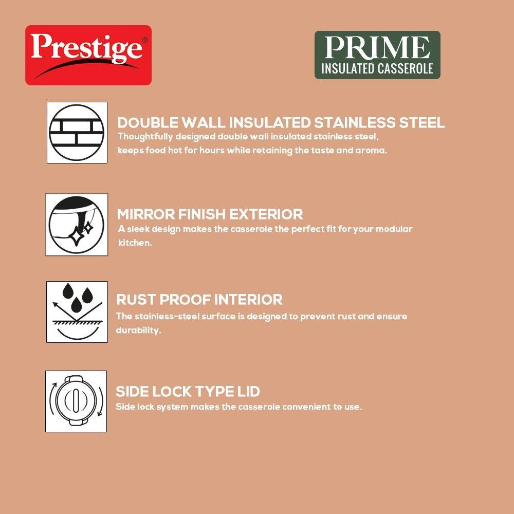 Prestige Prime Stainless Steel Insulated Casserole Hot Box