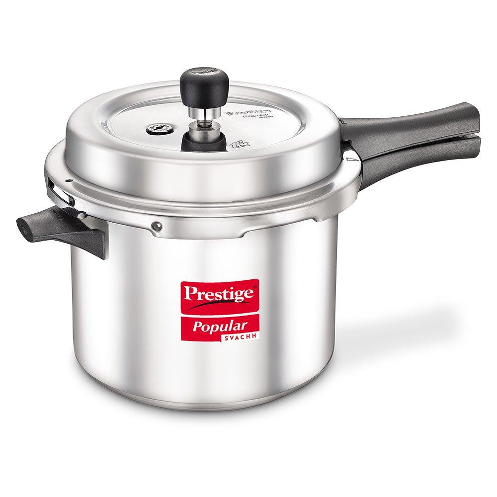 Prestige Popular Svachh Aluminium Non-Induction Base Outer Lid Pressure Cooker, 5 Litres
